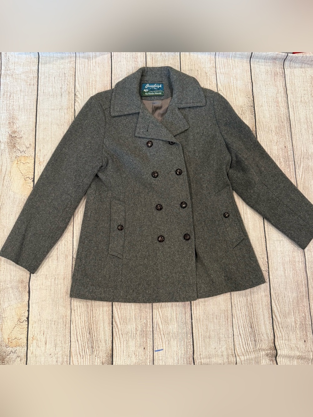 Bromleigh The Classic Peacoat Dark Gray 100% Pure Wool Double Breasted Jacket S